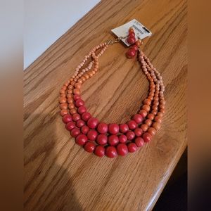 NEW Red & Orange Wooden Beaded Necklace & Earrings